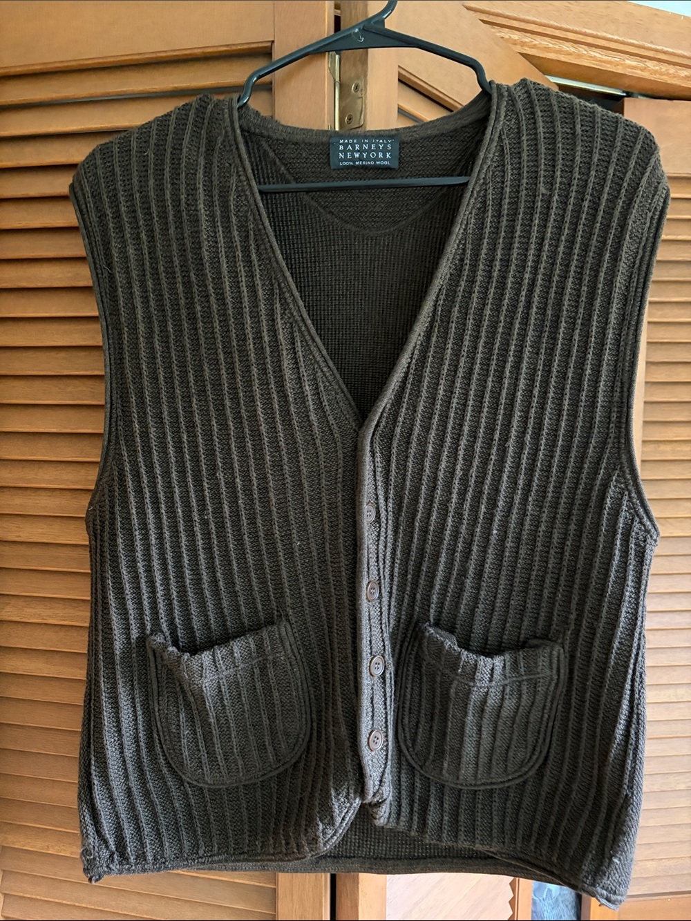 Barneys New York Dark Brown Ribbed Button Cardigan Vest